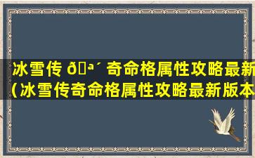 冰雪传 🪴 奇命格属性攻略最新（冰雪传奇命格属性攻略最新版本）